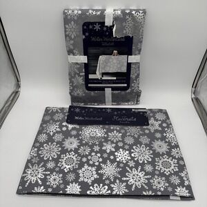 Winter Wonderland Tablecloth 60"x84" & 4 Placemats NEW silver Metallic